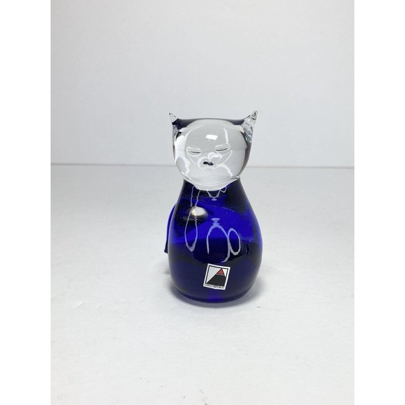Czech Republic Handblown Art Glass Cobalt Blue Cat & Bird Figurines, 31/2” - Picture 6 of 11